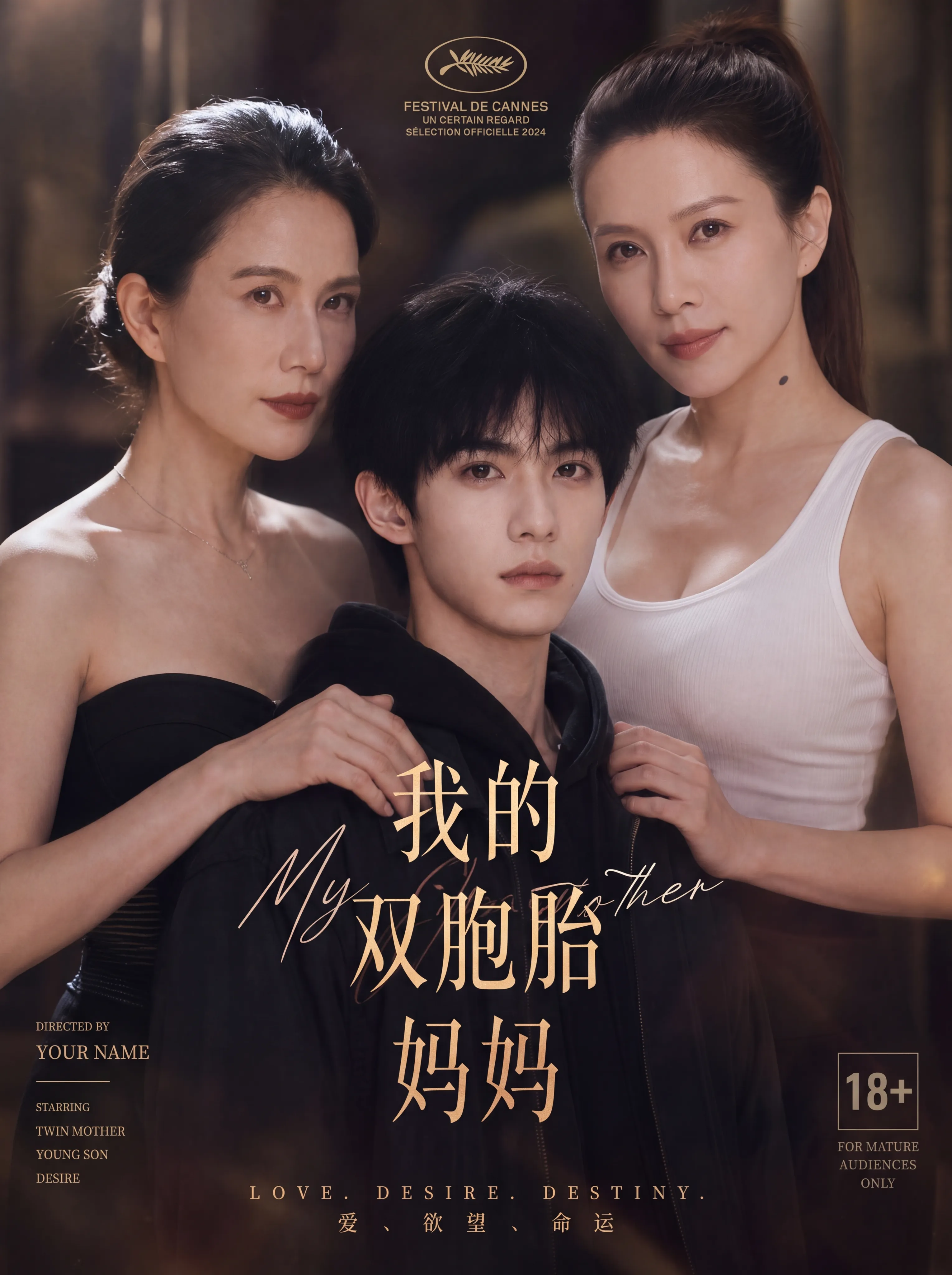 母子同欢海报：暖色灯光下的男女对望